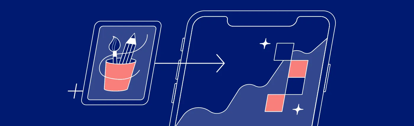 Android app illustration showing a sketch transformed into a processed image