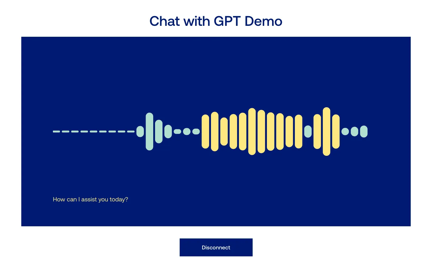 Chat with GPT demo screen with an audio waveform and Disconnect button