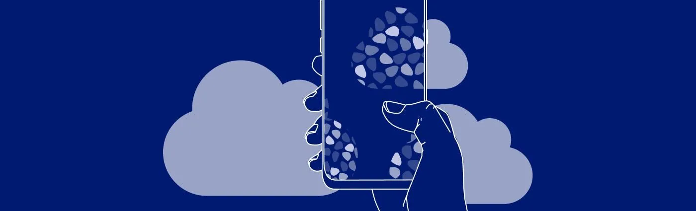 Phone illustration showing style transfer turning simple shapes into a colored composition