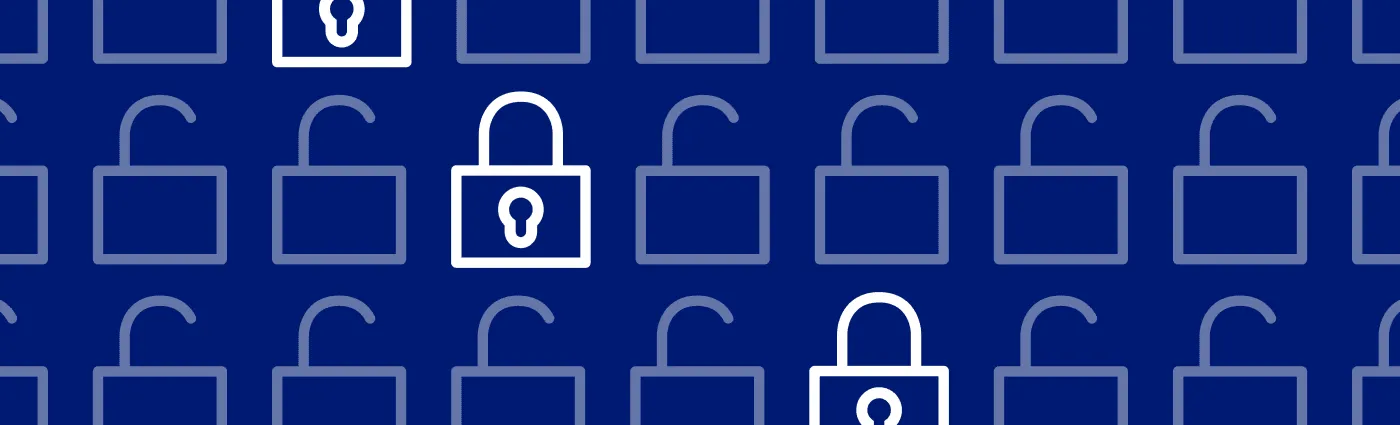 Pattern of white and blue padlock icons on a dark blue background