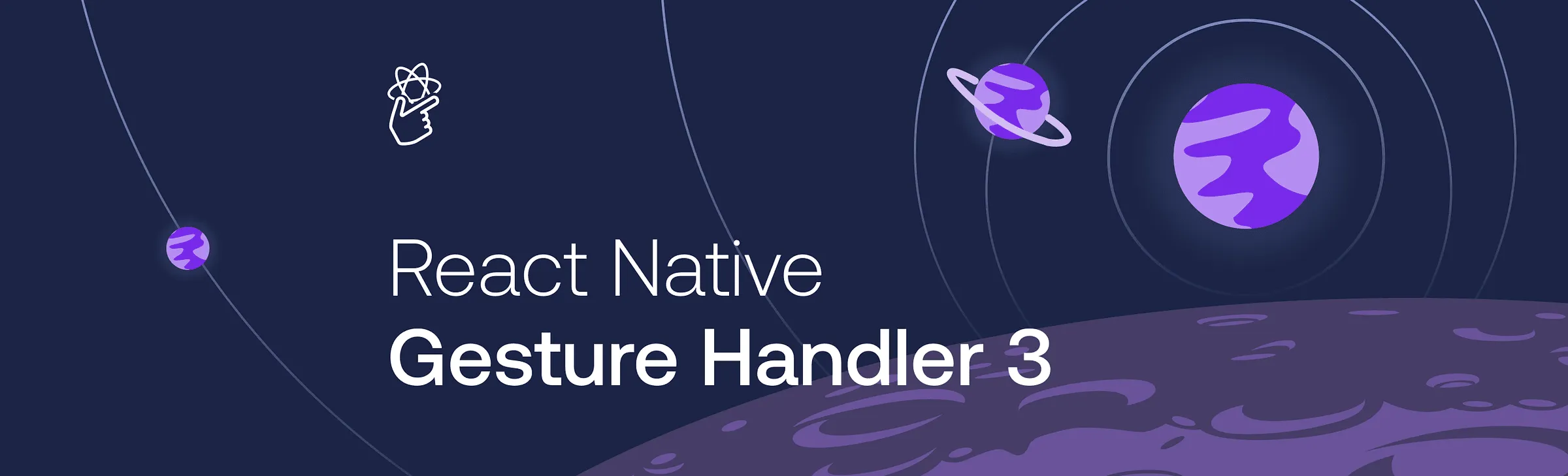 React Native Gesture Handler 3 title card with purple planets