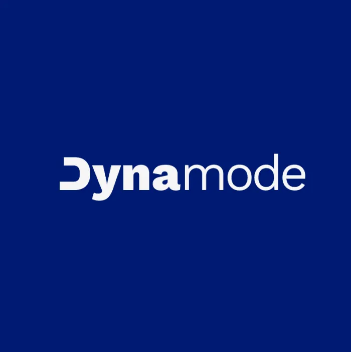 Dynamode logo on a blue background