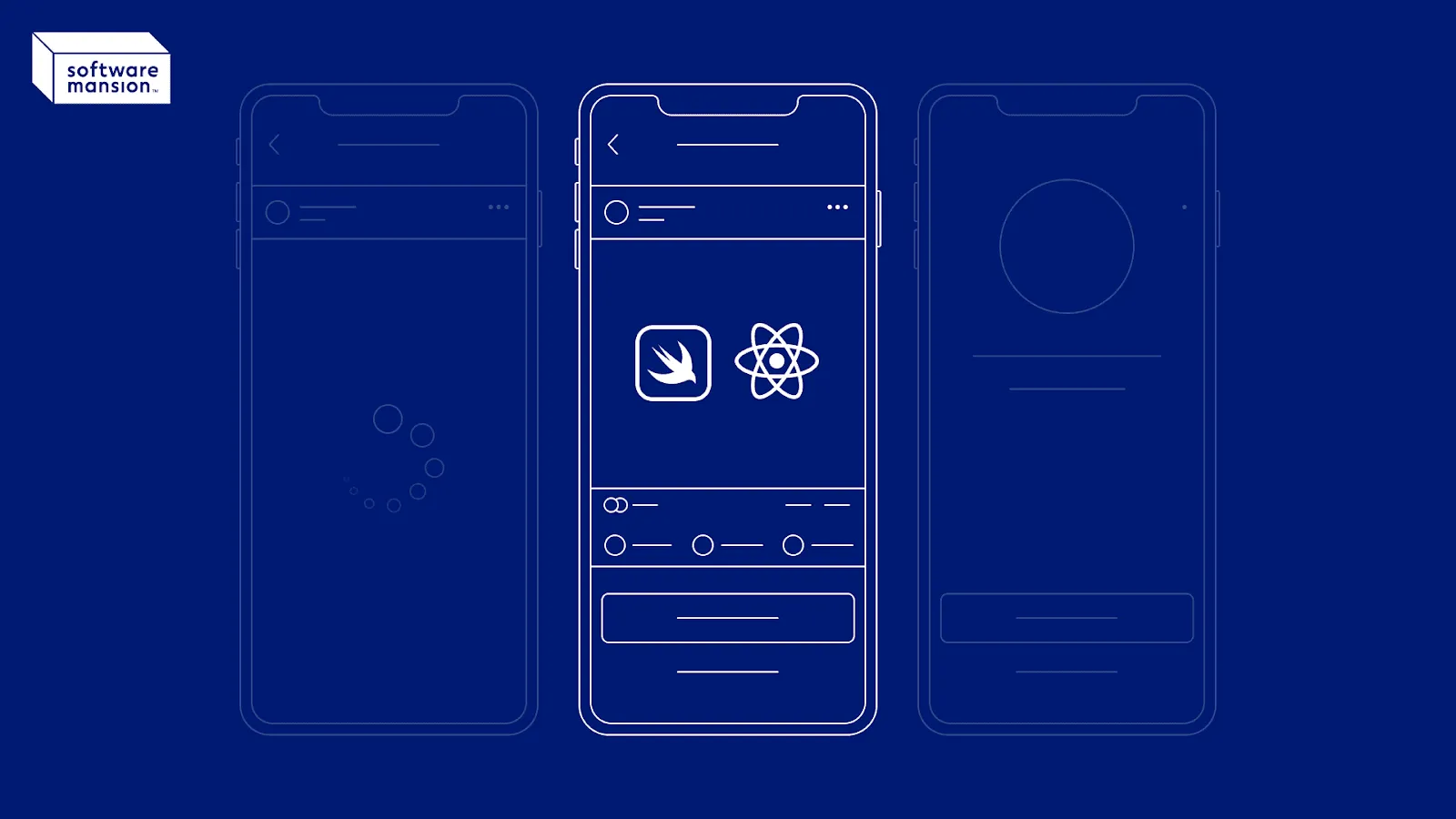 Mobile app mockup with SwiftUI and React logos